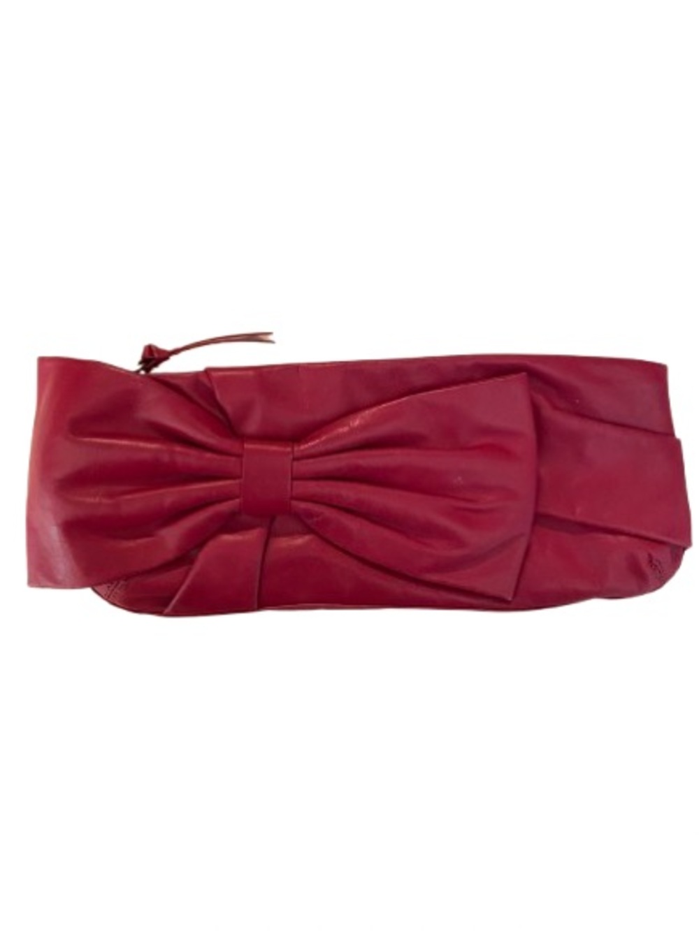 Vintage DKNY Women’s Rasberry Red Leather Bow Clutch Bag Wedding Guest City Chic